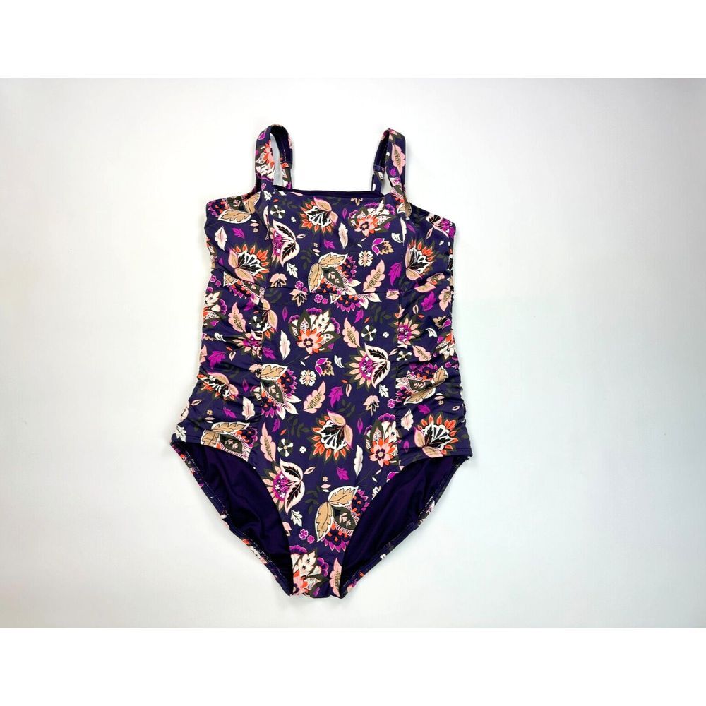 Lands' End One‎ Piece Swimsuit Women 18 EUC Tummy Control Lined Stretch Floral